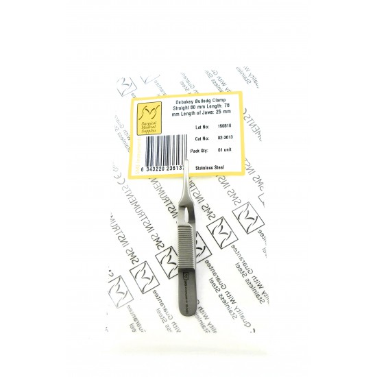 Debakey Bulldog Clamp Straight Length 80 mm Length of Jaws 25 mm
