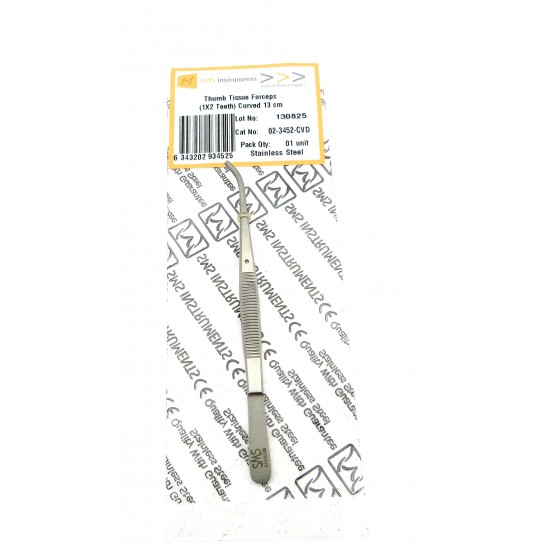 Thumb Tissue Forceps (1X2 Teeth) Curved 13 cm