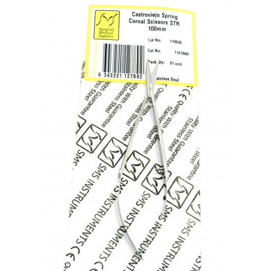 Castroviejo Spring Corneal Scissors Straight 100 mm
