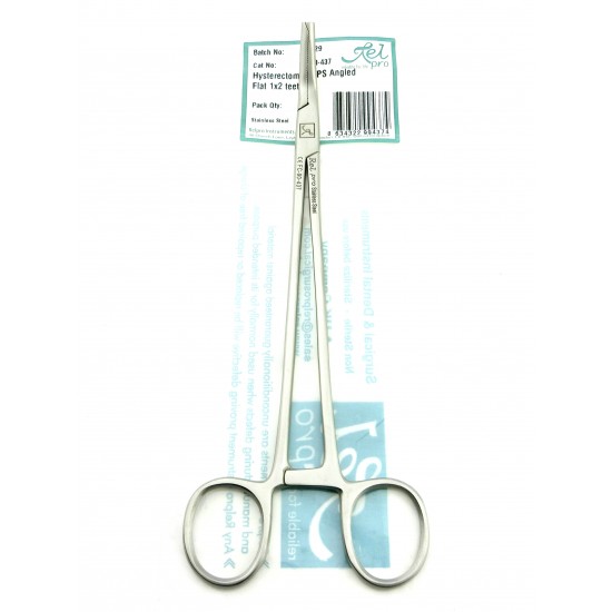 Hysterectomy Forceps Angled Flat 1x2 teeth 19.5 cm