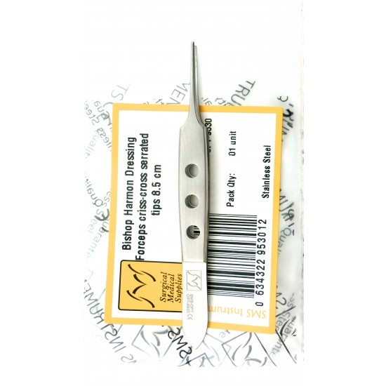 Bishop Harmon Dressing Forceps Criss Cross Serrated Tips 8.5 cm