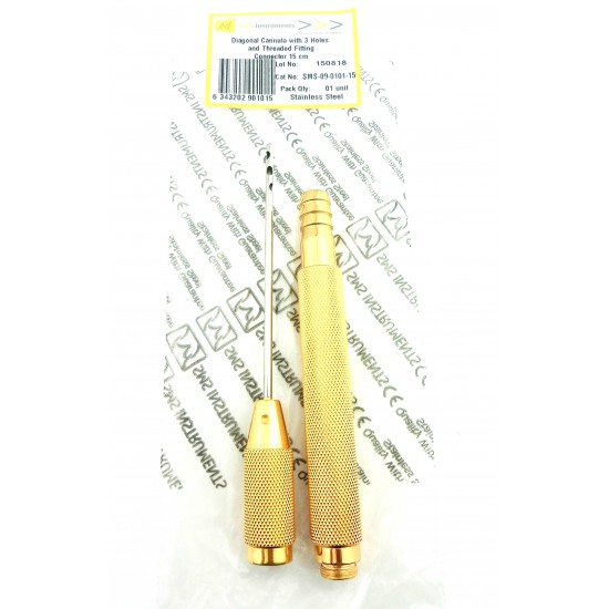Diagonal Cannula with 3 holes and Threaded Fitting Connector 15 cm