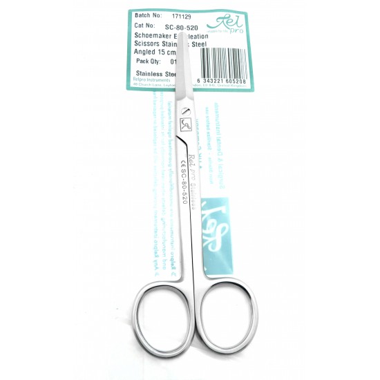Schoemaker Enucleation Scissors Stainless Steel Angled 15 cm